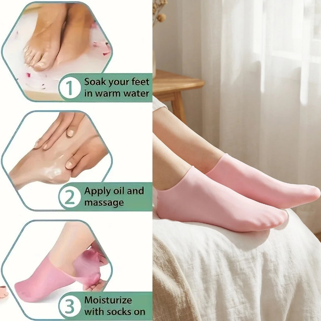4pcs Silicone Moisturizing Socks Set, 1 Pair of Gloves And 1 Pair of Foot Covers, Reusable Spa Socks to Soften Feet And Hands