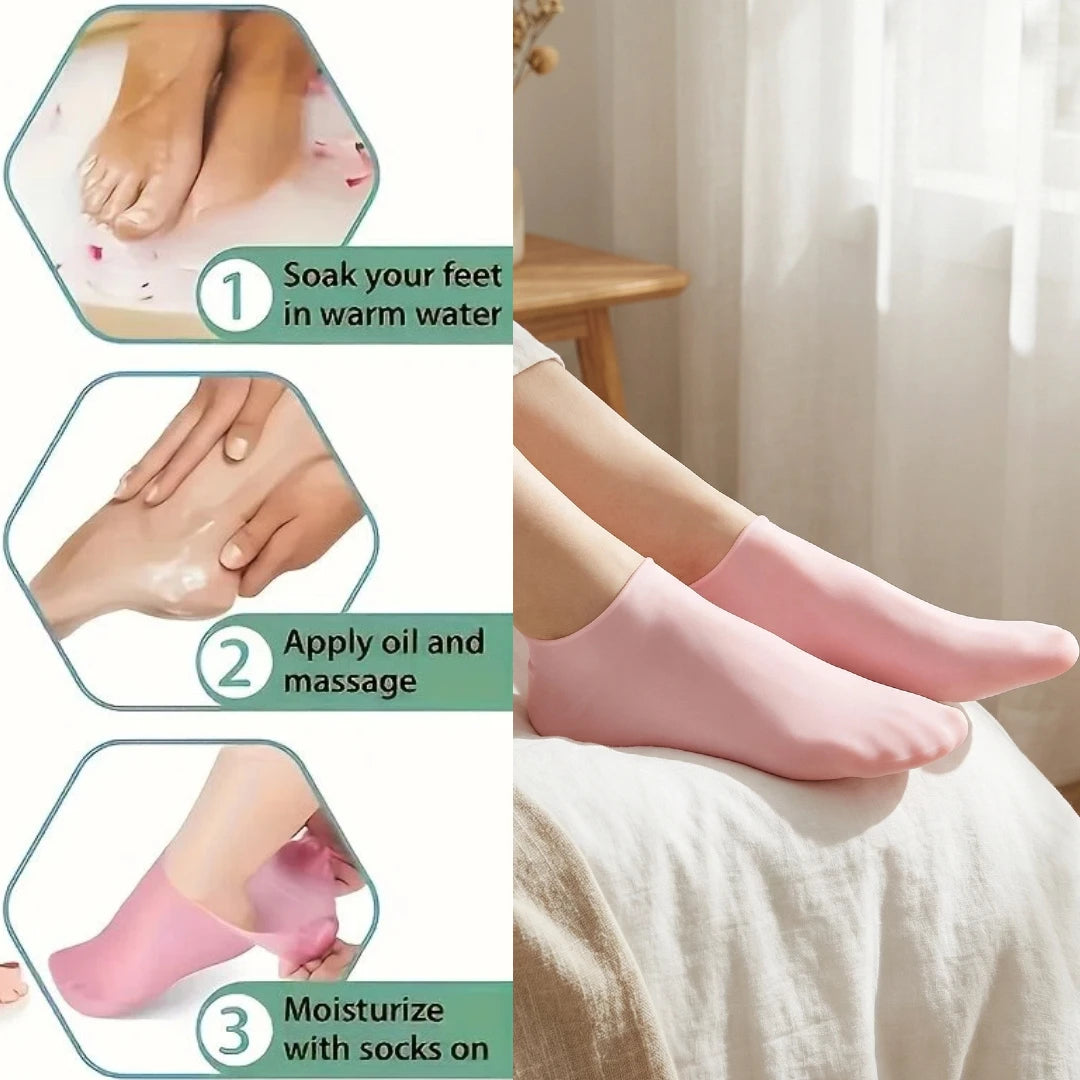 4pcs Silicone Moisturizing Socks Set, 1 Pair of Gloves And 1 Pair of Foot Covers, Reusable Spa Socks to Soften Feet And Hands