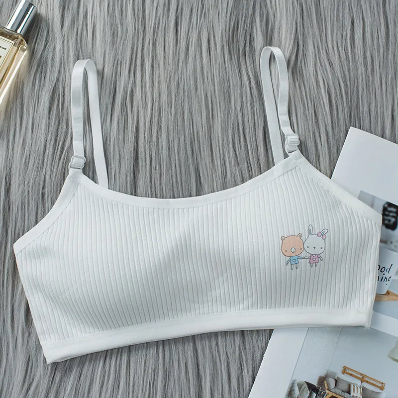 1PC 8-16Y Kids Training Bras Young Girls Underwear Teenage Training Bras Cotton Child Cute Brassiere Tube Tops Girl's Sport Bras