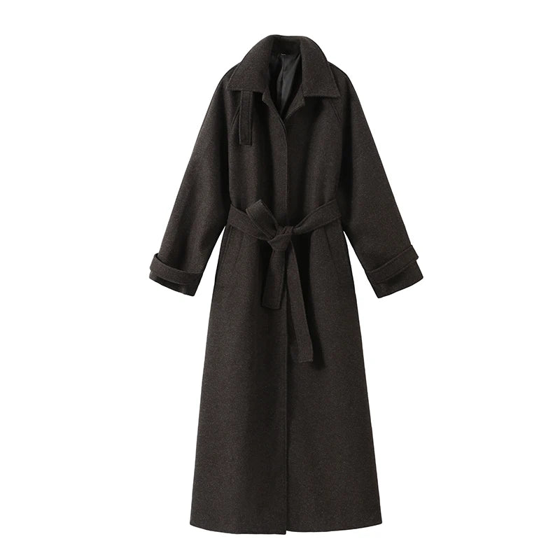 Chic Women's Woolen Overcoat Autumn Winter Solid Lapel Double Breasted Long Sleeve Long Coat 2026 Elegant Lady Street Outwear