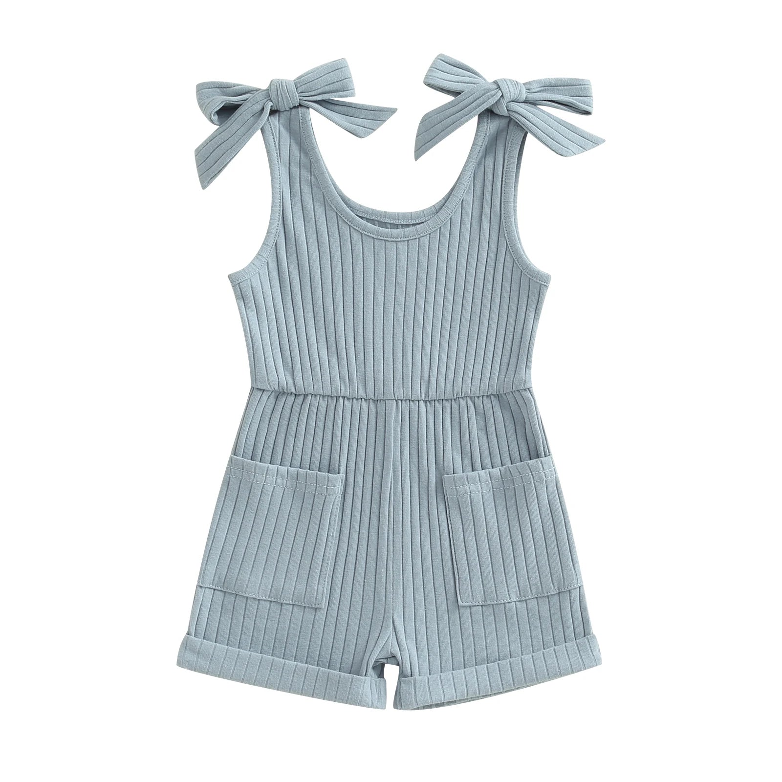 Pudcoco Toddler Kids Baby Girls Sleeveless Romper Solid Color Ribbed Bodysuit Summer Clothes with Pockets 6M-4T