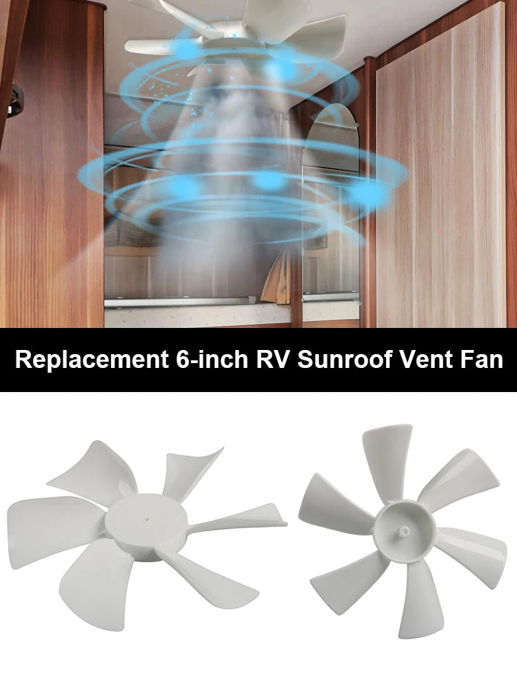 Replacement Vent Fan Blades 6 Blades RV Bathroom Vent Fan Motor Exhaust Fan for Elixir Ventline 12 Volt Motor Roof Vent