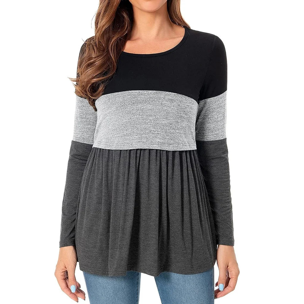 Maternity Nursing T Shirt Pregnant Womens Long Sleeve Patchwork Nursed Tops Blouse For Breastfeeding Pregnancy Clothes Pullover