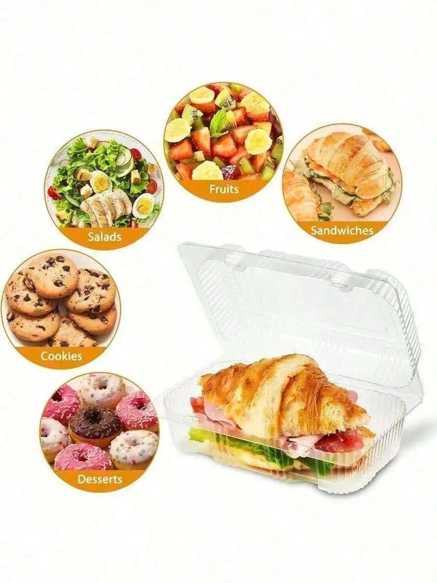 50 Clear Clamshell Food Containers & 200 Disposable PE Gloves Set, Disposable Takeout Boxes With Lids, Plastic Dessert Holders + Food Handling Gloves For Baking, Meal Prep, Parties, Picnics, Bakery, Restaurant, Home Kitchen