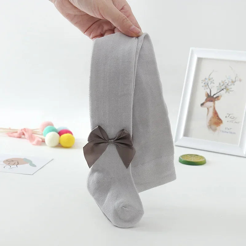 New Summer Girls Pantyhose Soft Cotton Breathable Mesh Bow Tie Decor Tights Stockings Princess Babys Kids Anti-mosquito Leggings