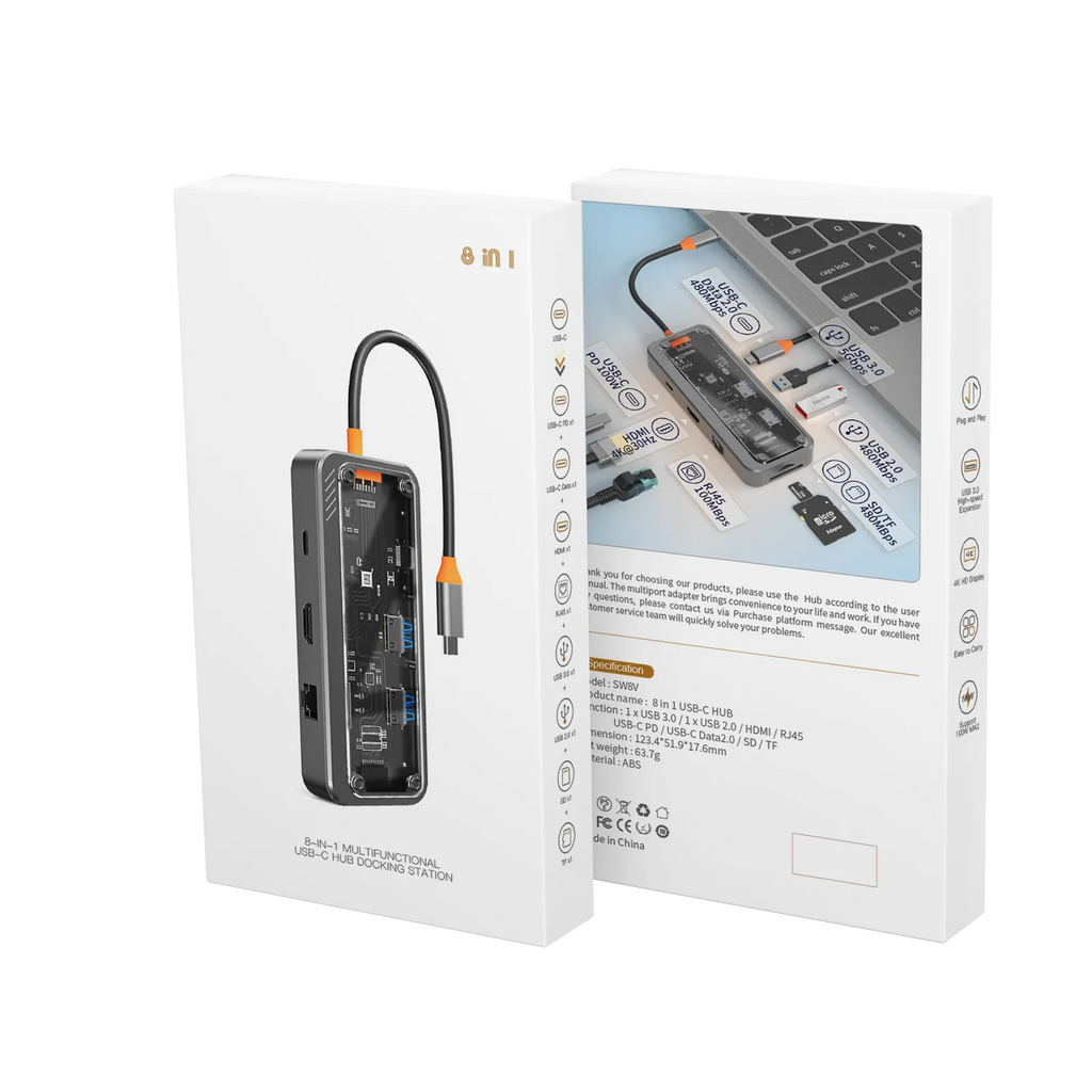 Basix USB C Hub Type C to Ethernet Port PD 100W Adapter for Macbook Pro USB 3.0 Hub Laptop Tablet USB C Hub Docking Station