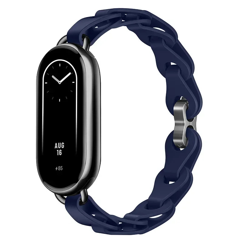 Rubber Strap for Xiaomi Mi Band 9 Stainless Steel Buckle Bracelet for Miband 8 NFC Fashion Lady Style Replacement Silicone Band