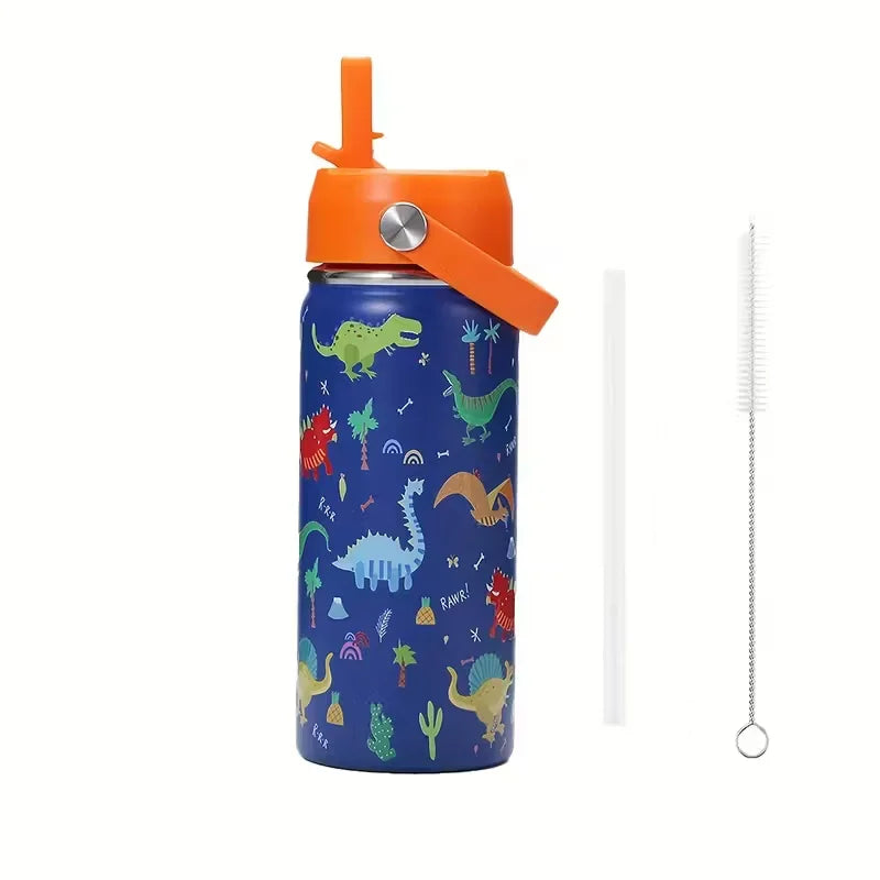 16oz Kids Water Bottle Cartoon Animal Children's Cup With Straw Stainless Steel Vacuum Flacks Thermos Bottle Thermal Mug Cups