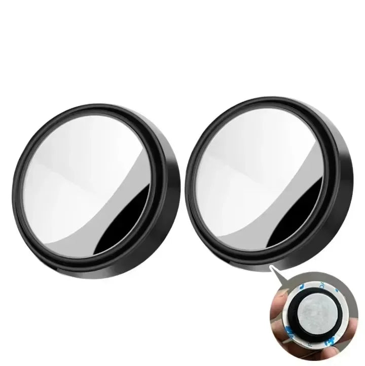 2pcs Convex Mounted Auxiliary Rear-View Mirror 360 Degree Rotation Wide-Angle Round Frame Blind Spot Accessory