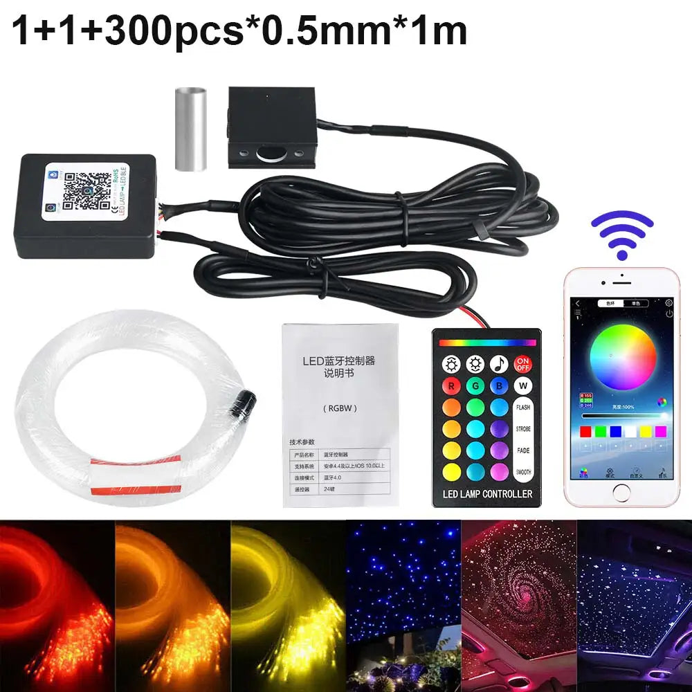 Bluetooth16w Fiber Optic Lights Star Ceiling Lighting Kits Mixed Fiber Strands RGBW Light Source Car Use Headliner Home Decor