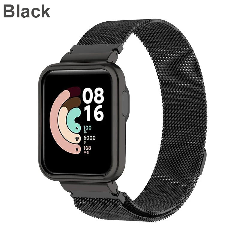 Metal Strap For Xiaomi Mi Watch Lite Band Redmi Watch 2 3 Active With Case Protector Bumper Magnetic Loop Replacement Bracelet