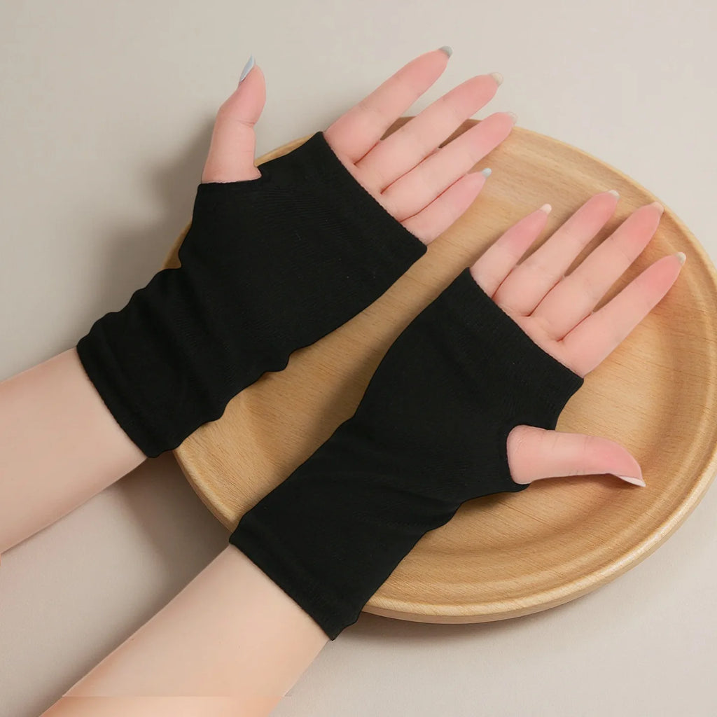 1pair Winter Autumn Women Warm Fingerless Knitted Gloves Solid Color Stretch Mittens Exposed Finger Short Gloves
