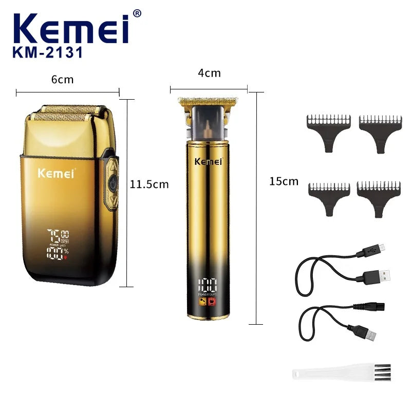 kemei Professional Multi-functional hair clipper and facial shaver set - travel and home wireless charging KM-2131