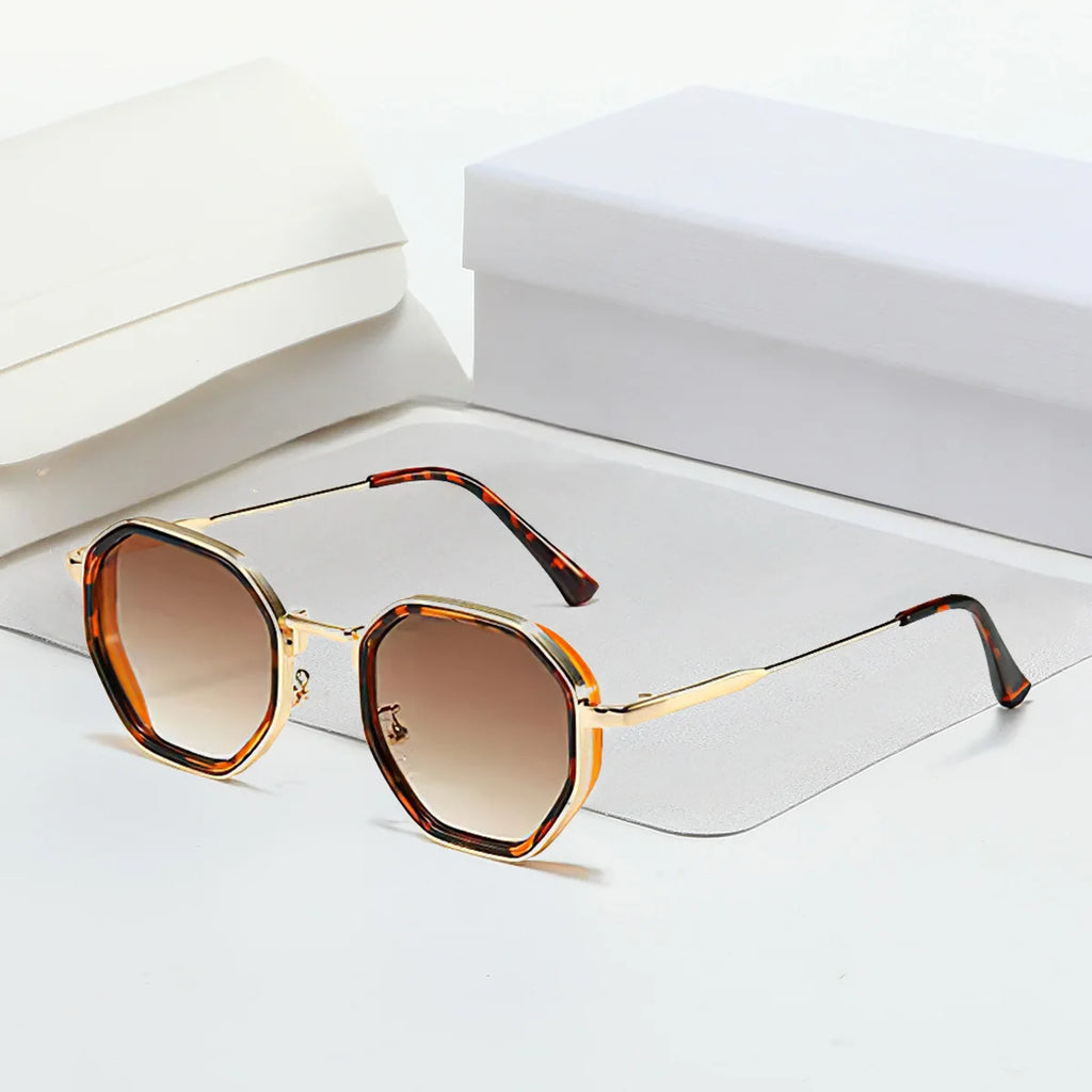 2025 New in Vintage Sunglasses for Women Modern Fashionable Octagonal Glasses with Black Lenses Golden Edging Sun Glasses