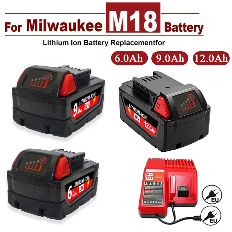 For Milwaukee M18 Power Tool Battery, Charger, BR, XC, 18V 6.0Ah M18B5, 48-11-1860, Milwaukee 18V Battery Built-in 18650 Battery