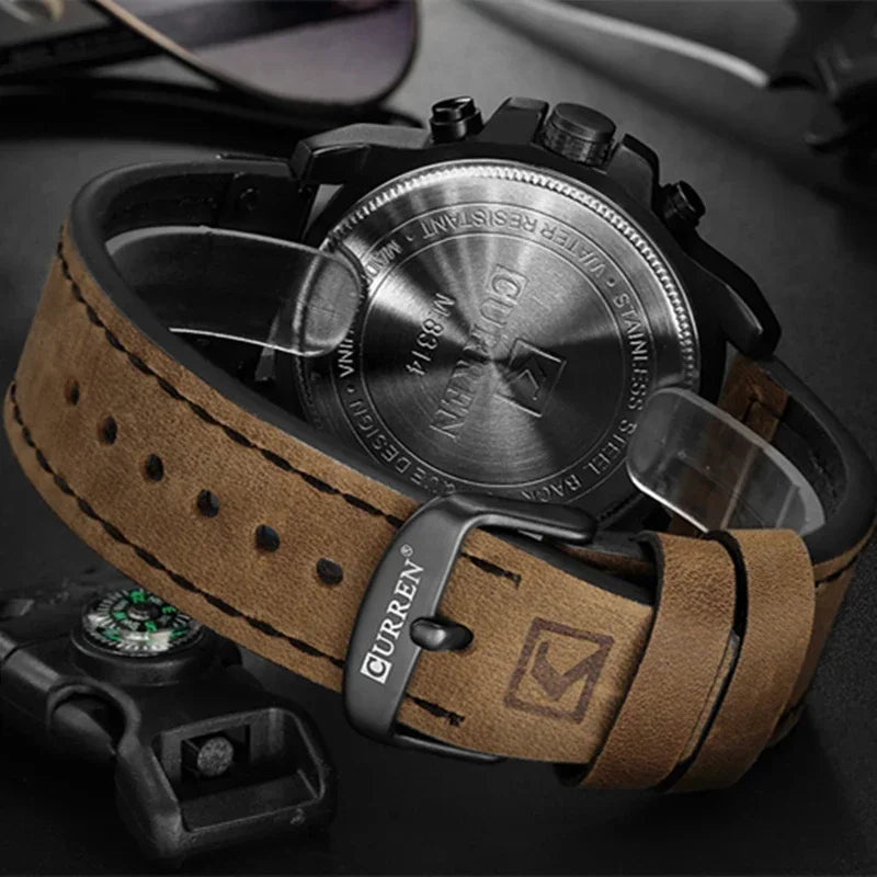 CURREN 8314 Men's Business Leather Strap Quartz Wristwatch, Waterproof Calendar Casual 6-Hand Quartz Watch