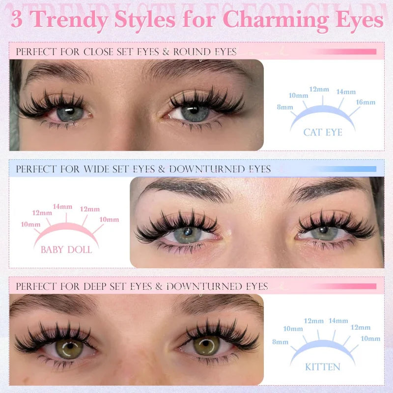 Manga Lash Wispy Anime Lash Extensions 8-16Mm Cluster Eyelash Extensions, D-Curly Individual Lashes, Reusable, Beginner-Friendly