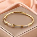 Trendy Round Cubic Zirconia Bangles For Women Men Gold Color Silver Color Stainless Steel Crystal Bangle Party Jewelry