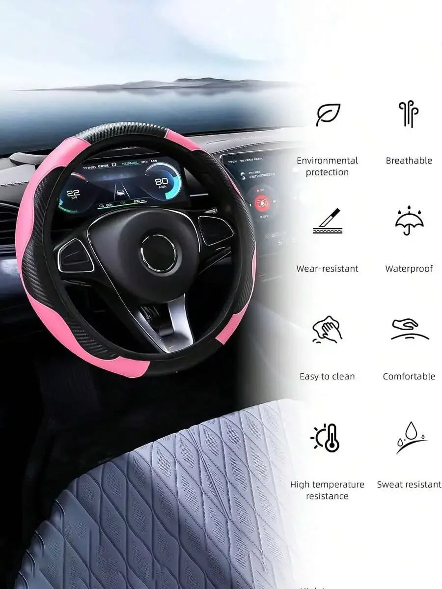 6-Piece PU Leather Car Interior Accessories Set Steering Wheel Cover Armrest Handbrake Seat Belt Covers For Sedan SUV Truck