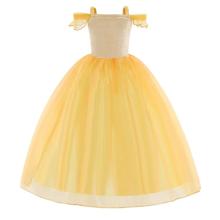 2025 Girls Beauty and the Beast Classic Belle Princess Cosplay Costume Child Fairy Tale Clothing Party Carnival Vestido
