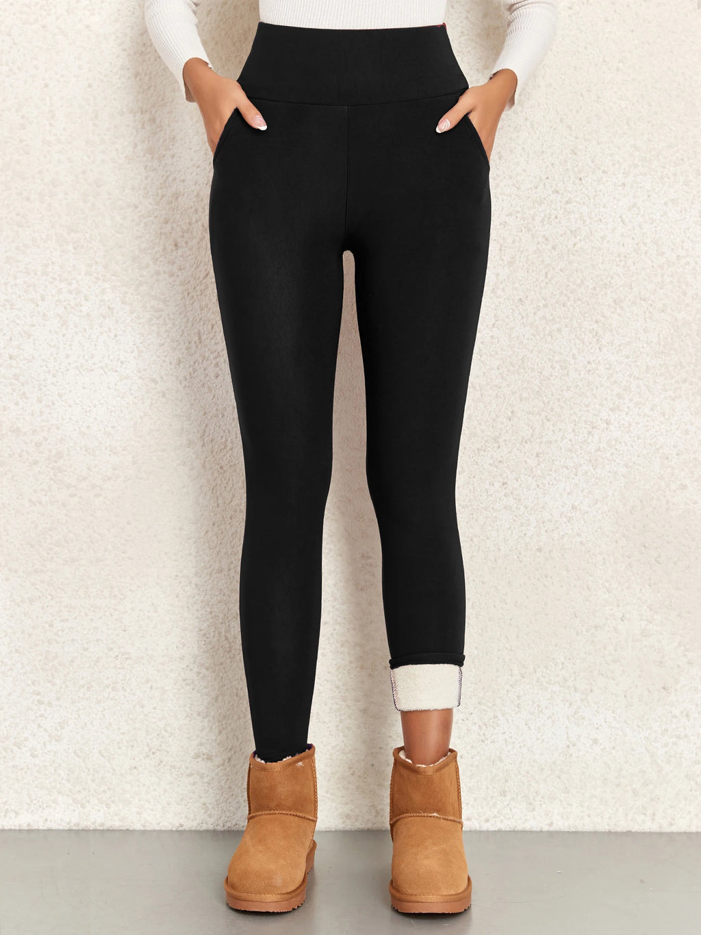 Super Warm Women Velvet Leggings With Pockets Autumn Winter Warm Fleece Tights Prevent Cold Leggings Stretch Leggings