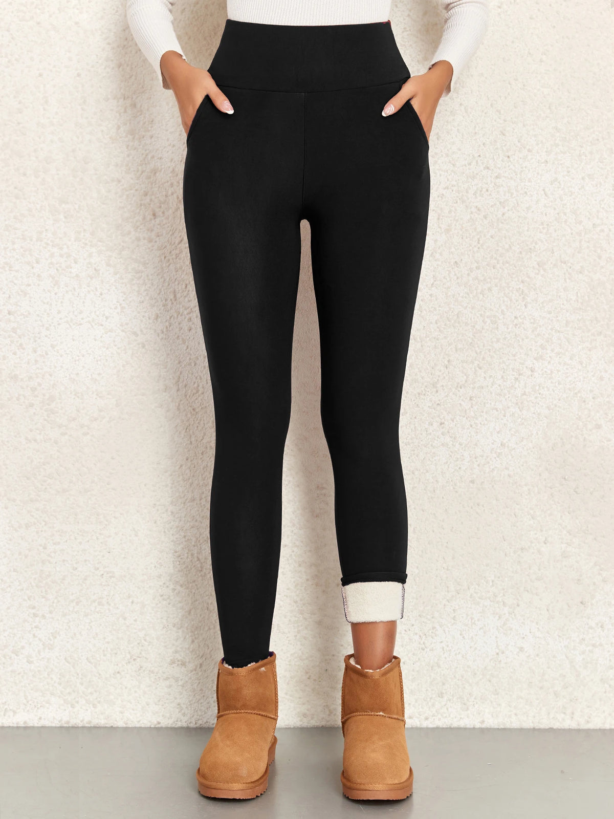 Super Warm Women Velvet Leggings With Pockets Autumn Winter Warm Fleece Tights Prevent Cold Leggings Stretch Leggings