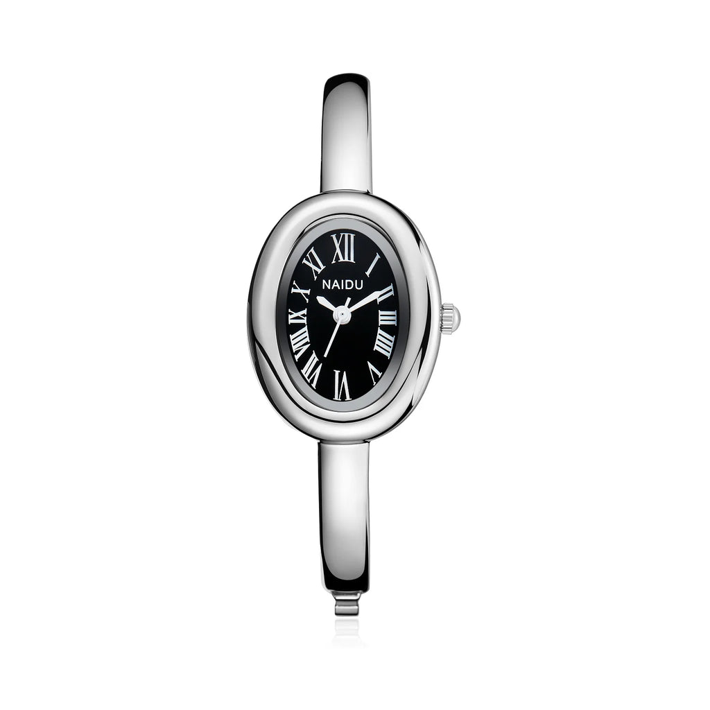 NAIDU Elegant Oval Bangle Watch For Women Roman Numeral Dial Gold Silver Cuff Strap Waterproof Quartz Wristwatch Reloj Mujer