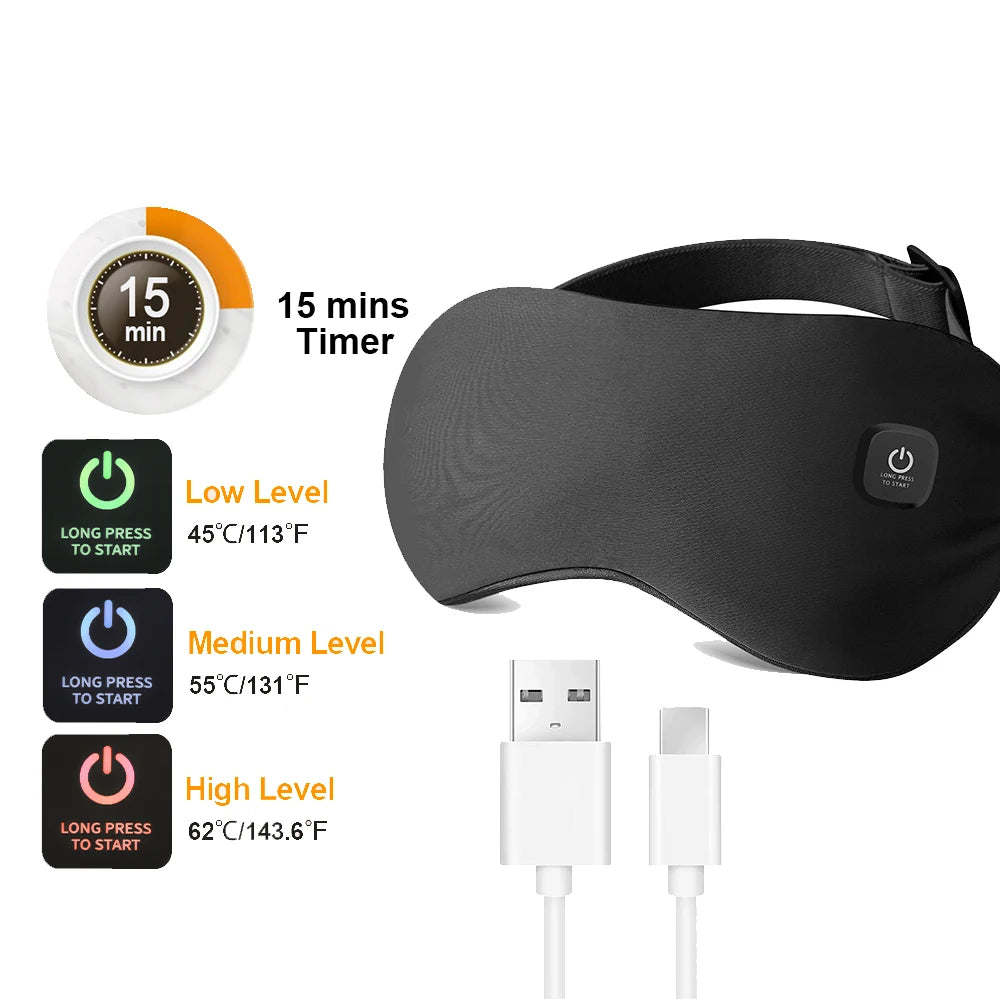 USB Charging Heated Eyemask Vibration Massage for Dry Eyes Relieve Eye Fatigue Warmth Sleep Shading Office Home Travel Eye Mask