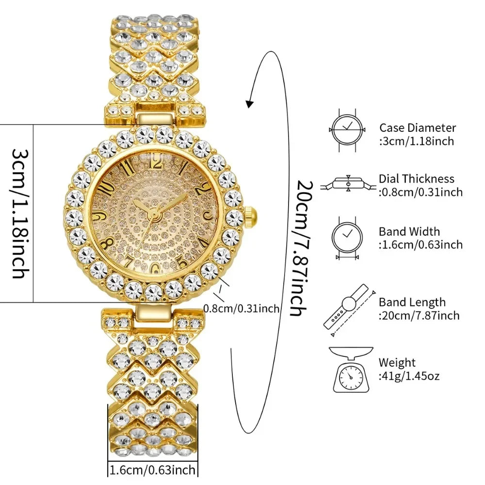 5PCS Elegant Women's Quartz Watch Rhinestone Jewelry Set Luxury Bracelet Strap Wristwatches for Girls Clock（Without Box）