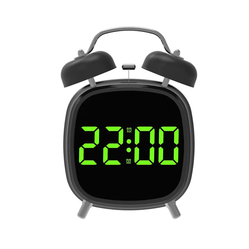 Voice Control Digital Alarm Clock Double Bell Super Loud for Heavy Sleeper Night Mode 12/24H Night Anti-disturb Table LED Clock