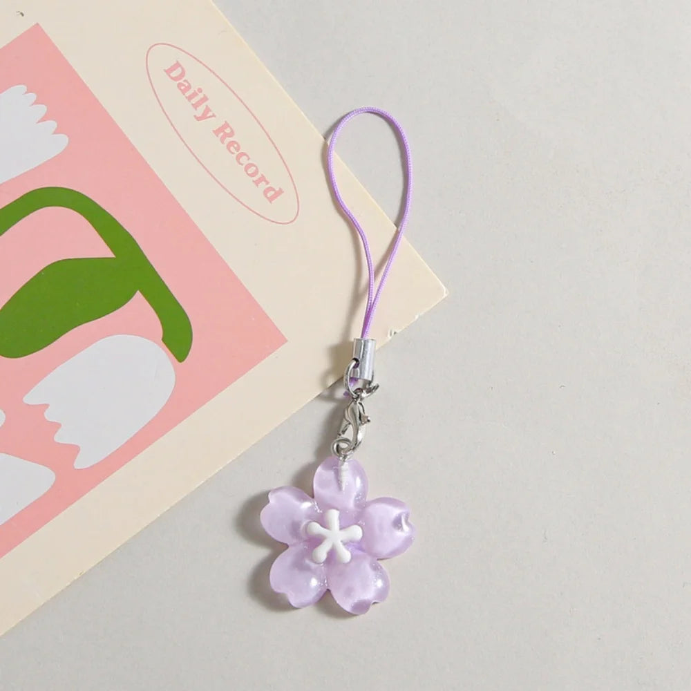 Colorful Resin Flower Phone Chains for Women Korean Style Fresh Cute Transparent Bag Key Pendant Best Friend Compact Accessory