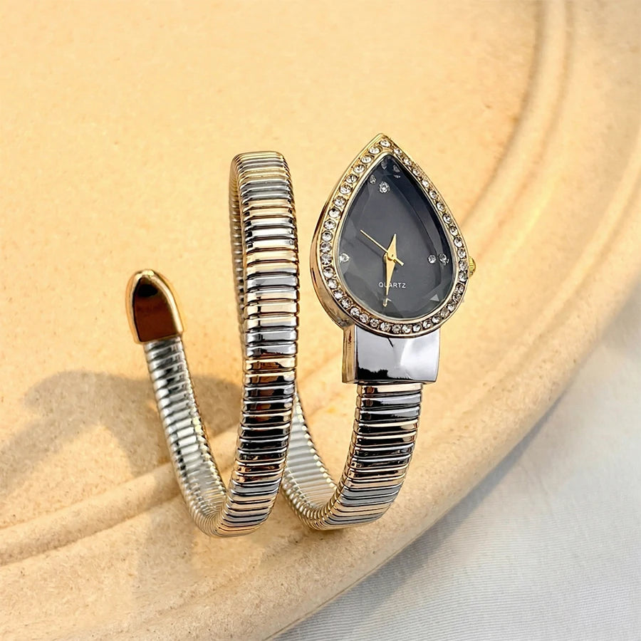 Elegant Ladies' Water - Drop Headed Watch with Snake - shaped Band