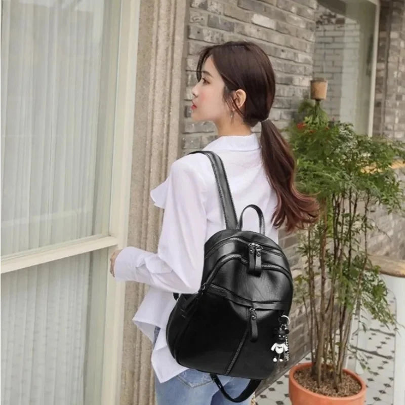 Women Black Simple Casual Backpack Non Violent Bear Print Single Shoulder Crossbody Bag Ladies Fashion