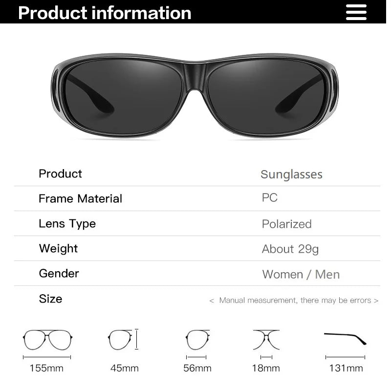 Fit Over Wrap Sunglasses Men Women Anti Glare Polarized Lens 100% UV400 Protection Driving Sport HD Night Vision Glasses