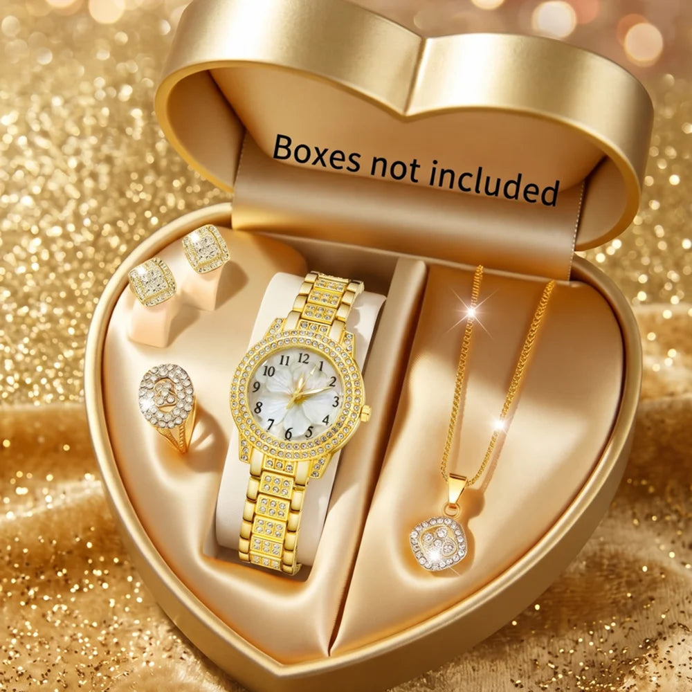 5Pcs/Set Butterfly Unisex Jewelry Watches Women's Wristwatch Accessories Gold Fashion Business Elegant Classic Exquisite Retro Light Luxury Rhinestone Luxury Bracelet Watch Set Y2K Suitable for Daily Outfits and Our Holiday G