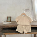 Korean Version Summer Kids Baby Girls Boys Short Sleeve Striped Top Tees +shorts Pants Infant Cute Pure Cotton Clothing Set