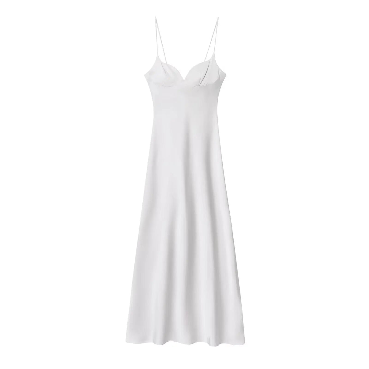 HH 2025 Women Red V-Neck Holiday Style Satin Texture Long Dress Sleeveless Summer Women's Back Zipper Fashion Sling Dresses