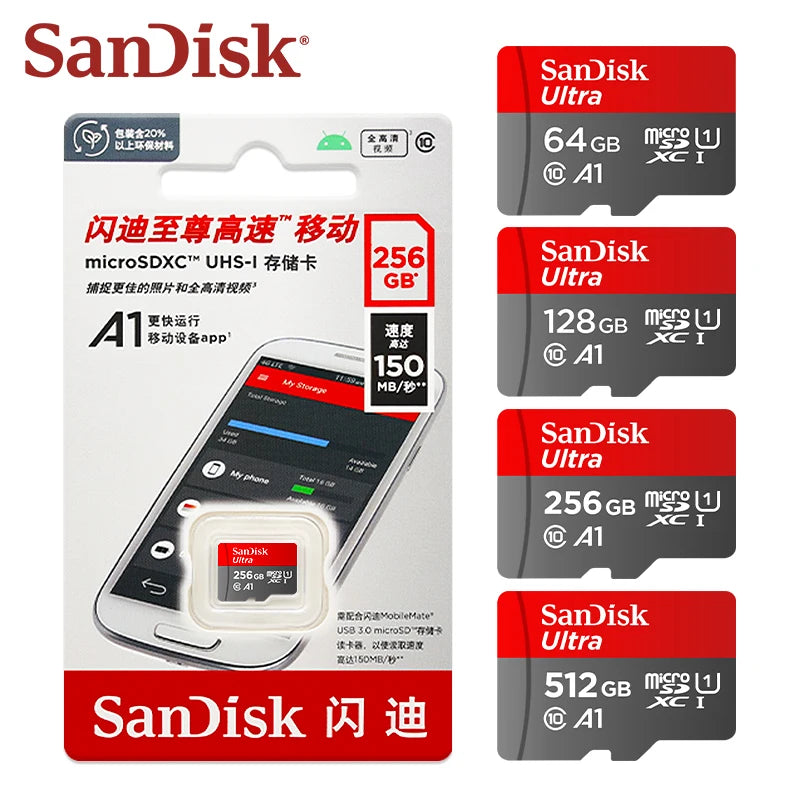 100% Original SanDisk Micro SD Card A1 A2 Memory Card 32GB 64GB 128GB 256GB 512GB 1TB microSD TF Card Storage UHS-I Cards U1 U3