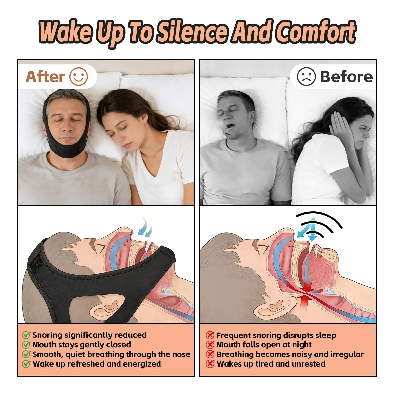 Anti-snoring Band Stop Snore Chin Strap Sleep Support Aid Tools Snoring Protection Jaw Belt Open Mouth Breathing Corrective Rest