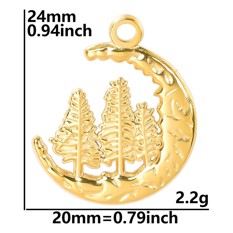10pcs/lot Stainless Steel Crescent Moon Sun Pendants Moon Girl Friendship Mushroom Forest Charms Jewelry Making Findings No Fade