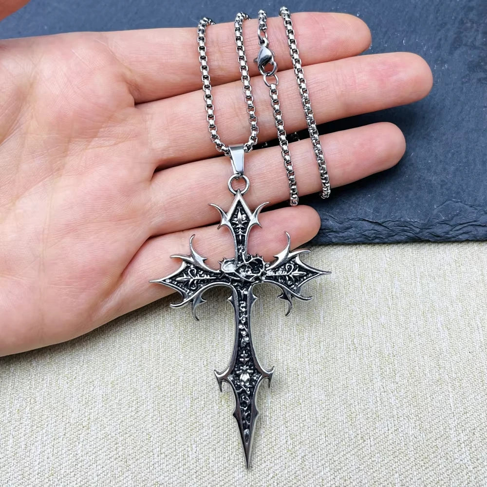 Gothic Double Sided Cross Pendant Necklace Niche Personality Design Hip Hop Retro Punk Accessories