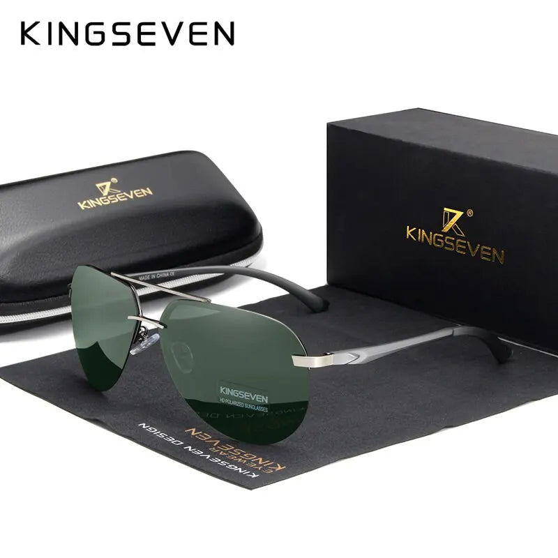 KINGSEVEN Aluminum Magnesium Polarized Rimless Lens Sunglasses For Men High Definition Retro Women Eyewear