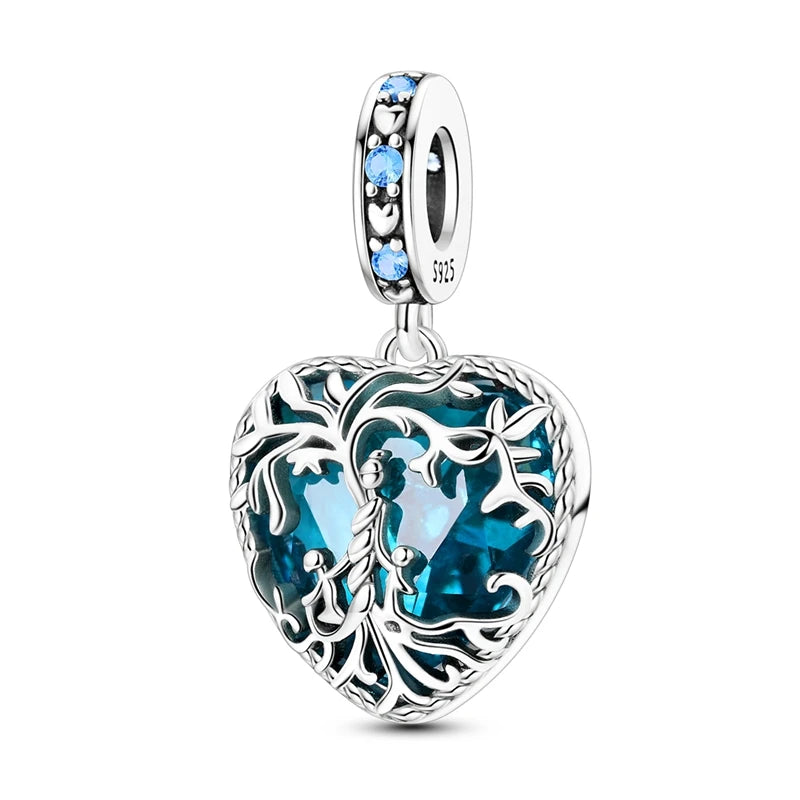 Charms Beads 925 Sterling Silver Tree of Life Peach Heart Sweet Love Charms Fit Pendants Bracelets Necklaces Women Jewelry Gift