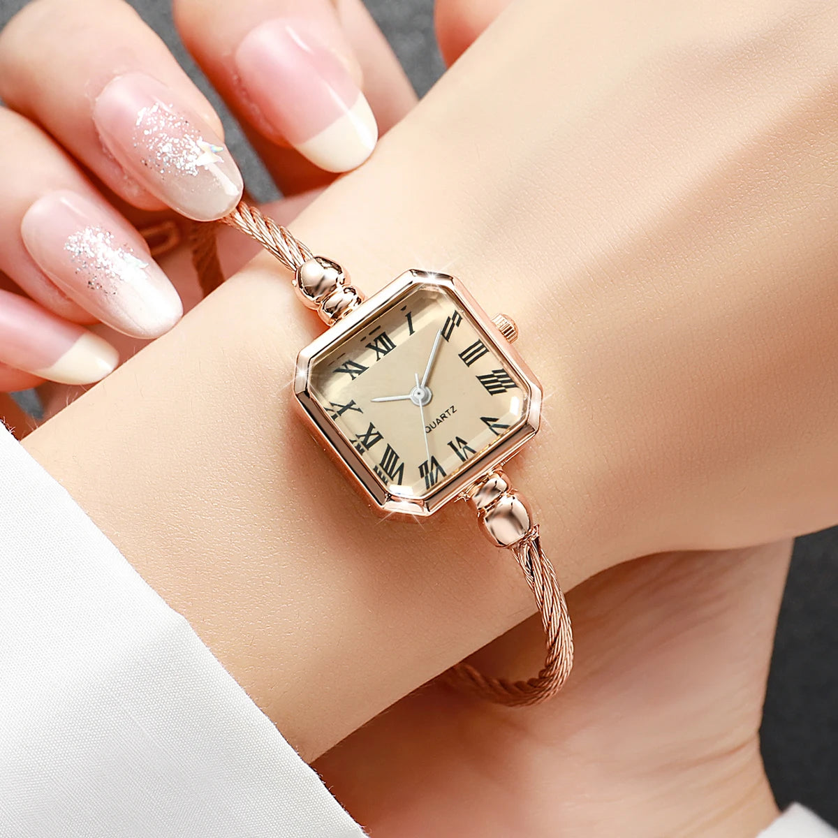 1/4PCS Fashion Square Roma Dial Women Quartz Watch Elegant Bracelet Strap Wristwatch Reloj Mujer Girls Clock Gift (Without Box)