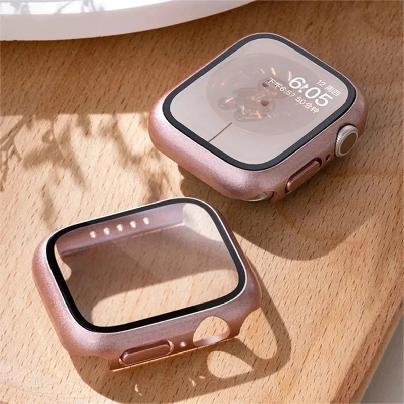 Tempered Glass+cover For Apple Watch Case Accessories 45mm 41mm 42mm 38mm PC Screen Protector cover iWatch 6 5 4 se 44mm 40mm