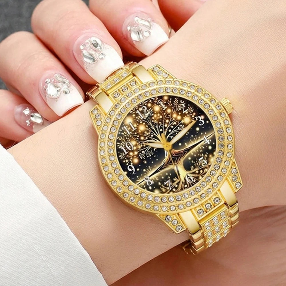 5Pcs/Set Unisex Jewelry Watches Women's Wristwatch Accessories Gold Fashion Business Elegant Classic Exquisite Light Luxury Rhinestone Luxury Bracelet Watch Set Y2K Suitable for Travel, Vacation, Parties, Daily Outfits, and O