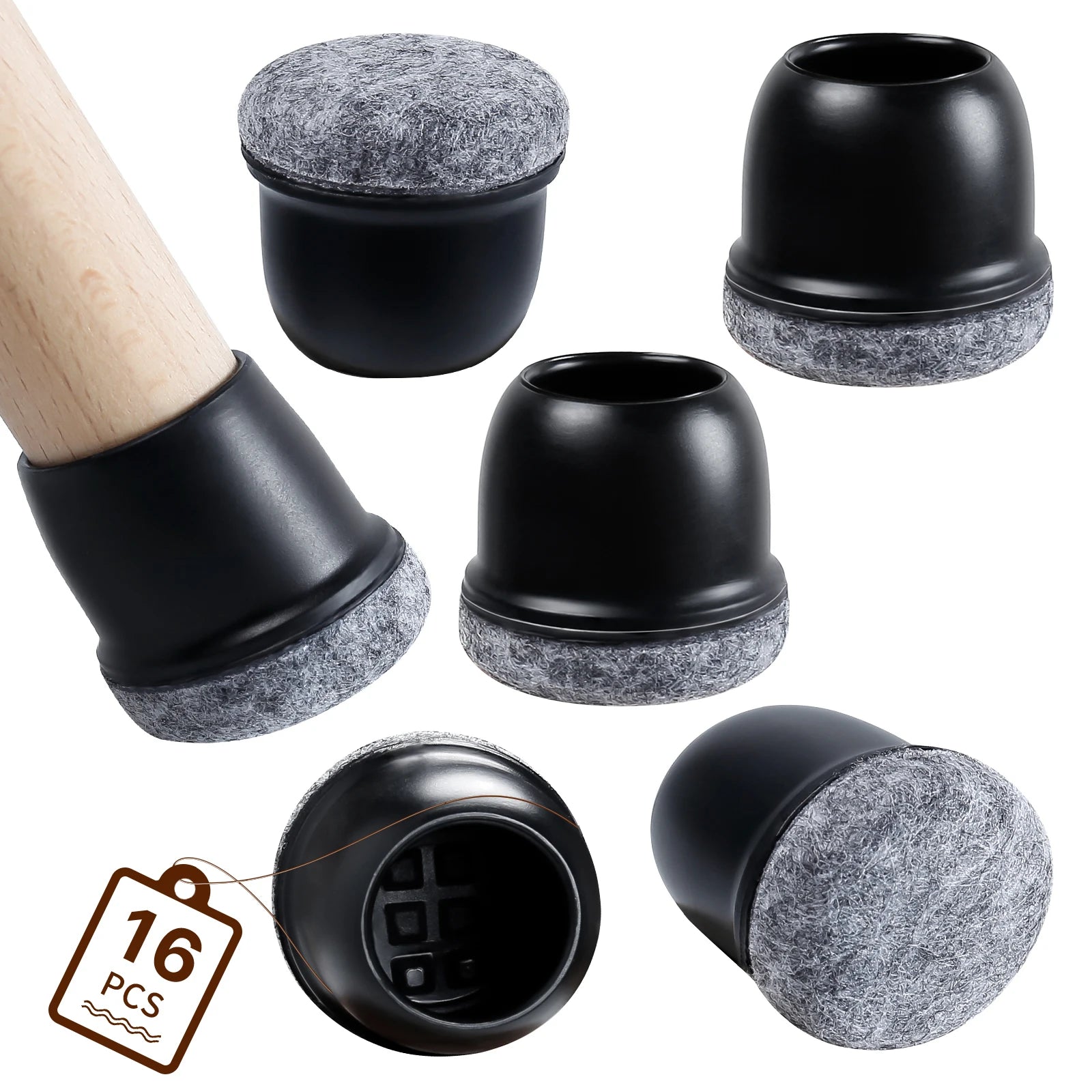 16PCS Black Silicone Chair Leg Floor Protectors with Wrapped Felt Bar Stool Chair Leg Caps Furniture Leg Feet Protection Cover
