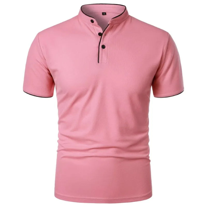 New Men's Short Sleeve Collar Polo Shirts Summer Solid Color Casual Polo Shirt Trendy Breathable Loose Basic Splice Oversize Top
