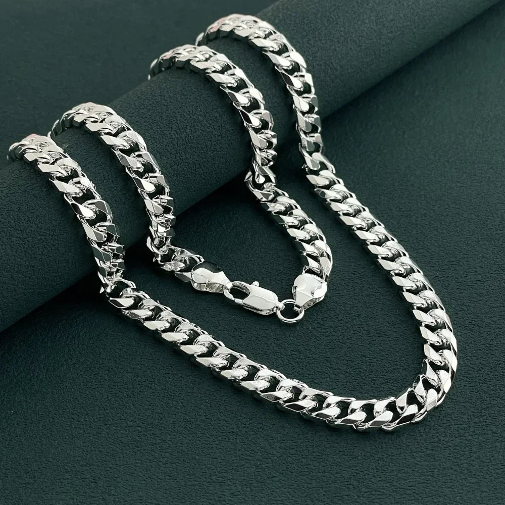 Luxury 925 Sterling Silver Gold Plated 7mm Cuban Necklace, Unisex Engagement Accessories Jewelry 50-60cm