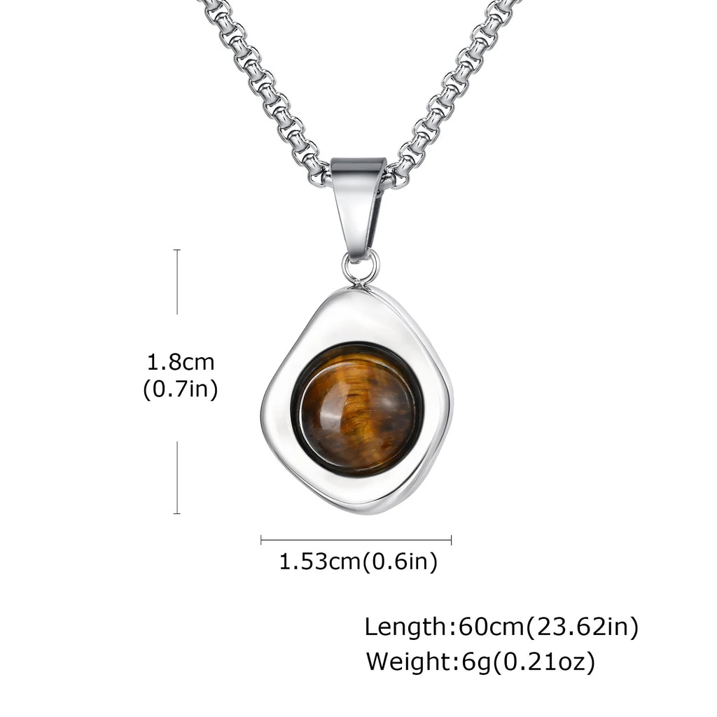 Trendy Pendant Necklaces for Men,Square Natural Stone Stainless Steel Necklaces,Hip Hop Healing Jewelry Gifts for Husband Dad